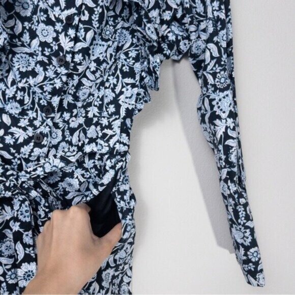 Zara Floral Poplin Ruffle Jumpsuit XS Blue Belted SS20 Blogger Fav TRF - Picture 10 of 15